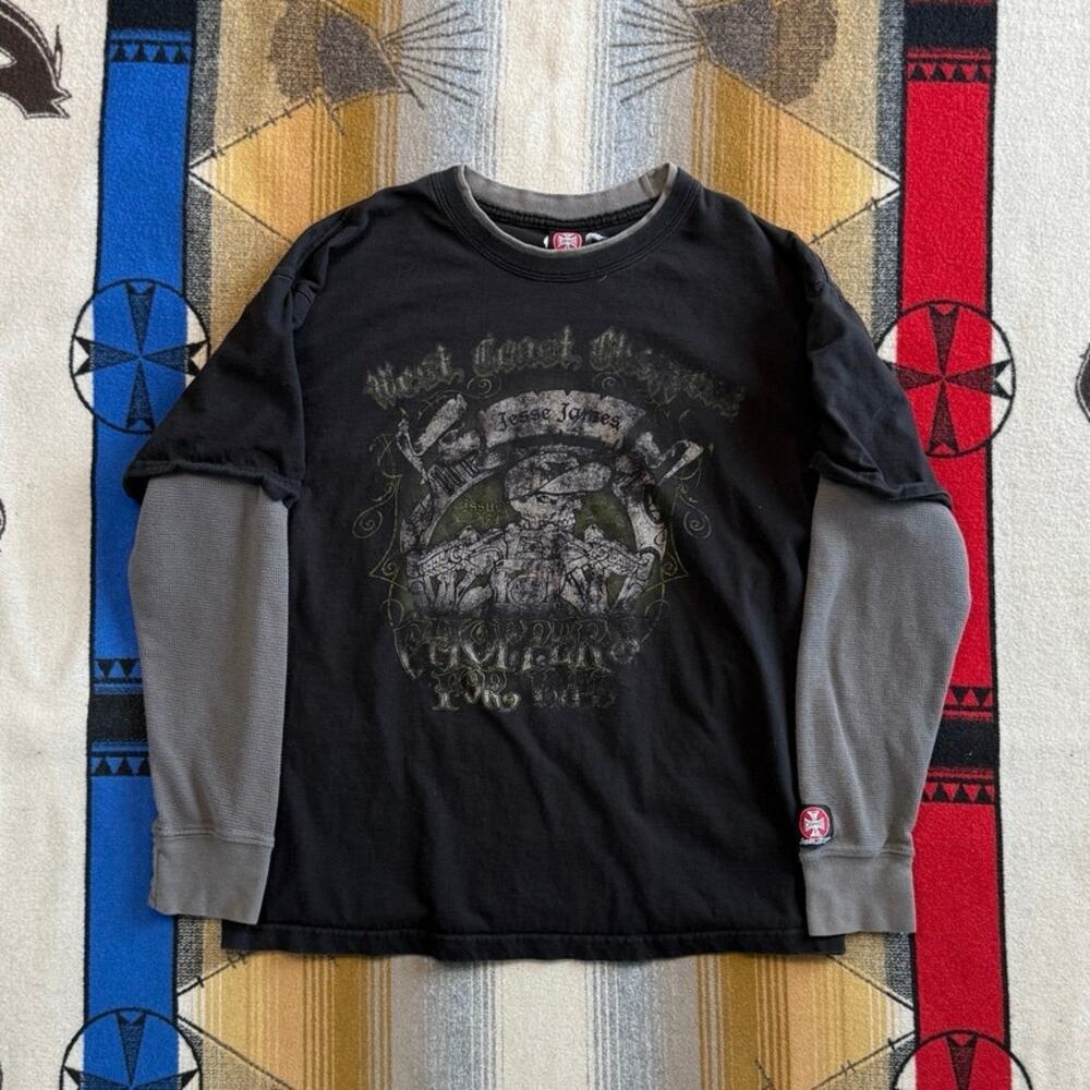 Vintage Jesse James West Coast Choppers Thermal Shirt Size Large Long Sleeve Y2K